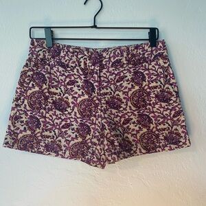LOFT Floral Purple Indian Block Print Linen Blend Shorts